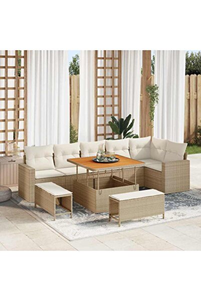 vidaxl Set de canapele pentru gradina 9 pcs Bej poliratan