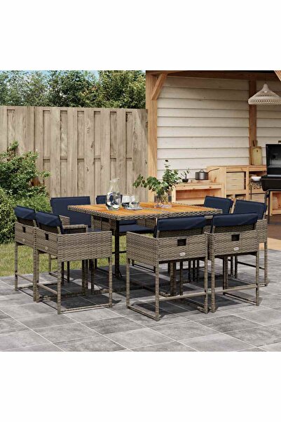 vidaxl Set mobilier gradina cu perne, 9 piese, gri, poliratan