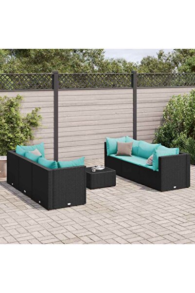 vidaxl Set mobilier de gradina cu perne, 7 piese, negru, poliratan