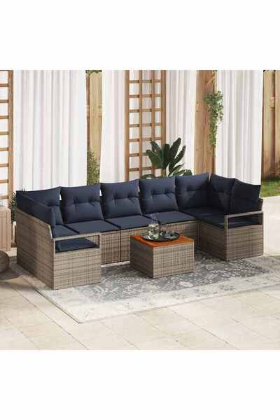 vidaxl Set de canapele pentru gradina cu perna 8 pcs Gri poliratan