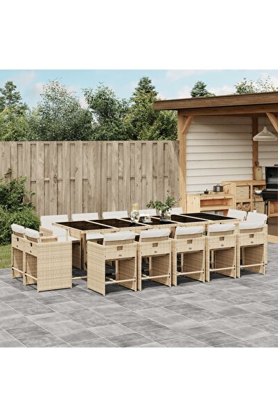 vidaxl Set mobilier de gradina cu perne, 15 piese, bej, poliratan