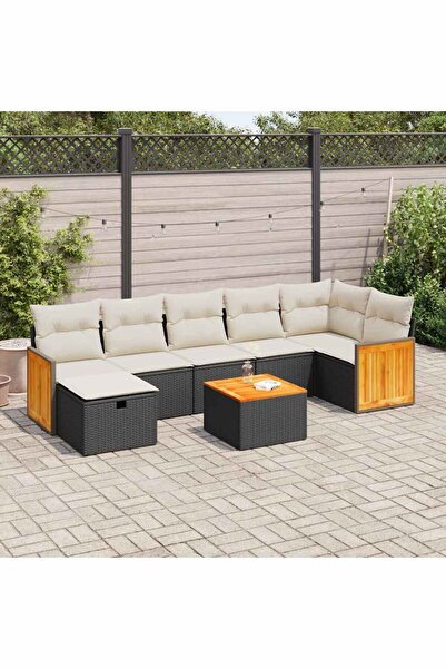 vidaxl Set mobilier de gradina cu perne, 8 piese, negru, poliratan