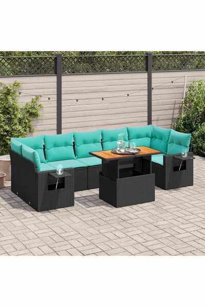 vidaxl Set mobilier de gradina cu perne, 8 piese, negru, poliratan
