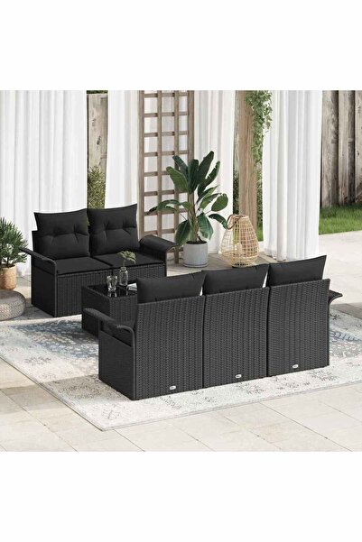 vidaxl Set de canapea cu perna 6 pcs Negru poliratan