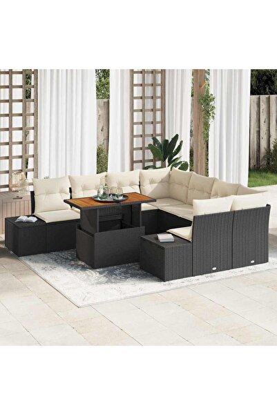 vidaxl Set de canapele pentru gradina 9 pcs Negru Rattan poli