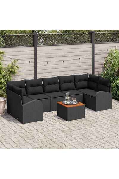 vidaxl Set de canapele pentru gradina 8 pcs Negru poliratan