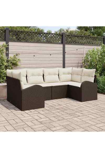 vidaxl Set de canapele pentru gradina cu perna 6 pcs Maro Poli Rattan