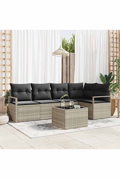 vidaxl Set de canapea cu perna 6 pcs Gri deschis poliratan