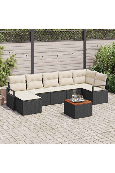 vidaxl Set de canapele pentru gradina cu perna 8 pcs Negru poliratan