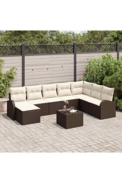 vidaxl Set de canapele pentru gradina cu perna 9 pcs Maro Rattan poli