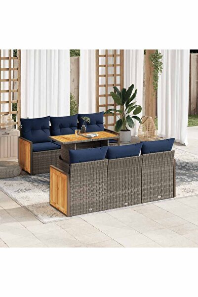 vidaxl Set canapele gradina cu perne 7 piese gri poliratan/lemn acacia