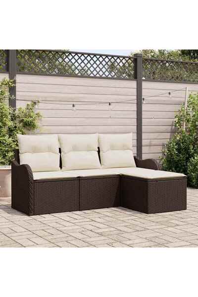 vidaxl Set de canapele pentru gradina cu perna 4 pcs Maro Rattan poli