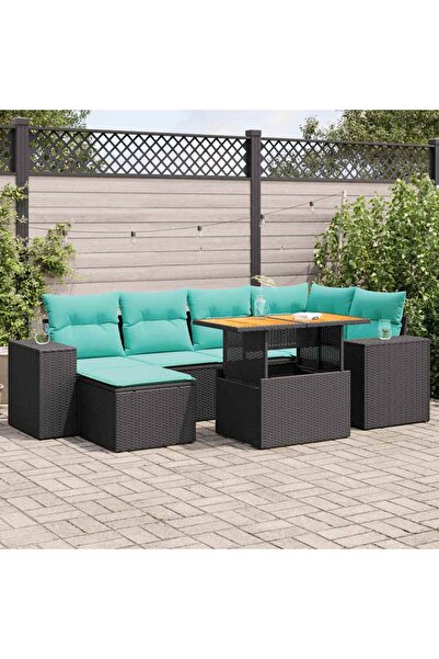 vidaxl Set canapele de gradina cu perne, 7 piese, negru, poliratan