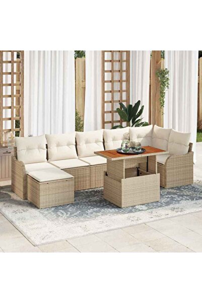 vidaxl Set de canapele pentru gradina 8 pcs Bej Rattan poli