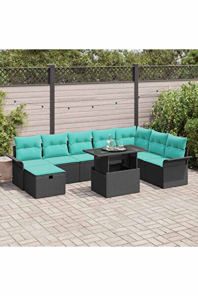vidaxl Set de canapele pentru gradina cu perna 9 pcs Negru Rattan poli