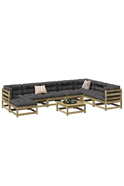 vidaxl Set canapea de gradina, 9 piese, lemn de pin tratat