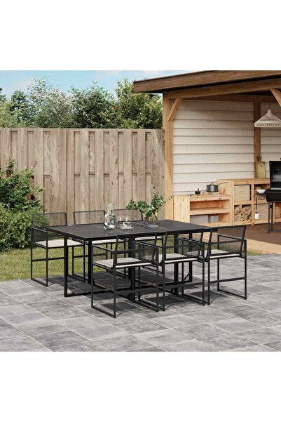 vidaxl Set mobilier de gradina cu perne, 7 piese, negru, poliratan