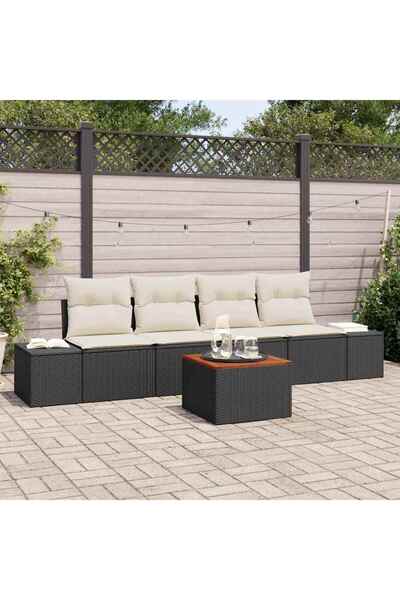 vidaxl Set de canapele pentru gradina cu perna 5 pcs Negru poliratan