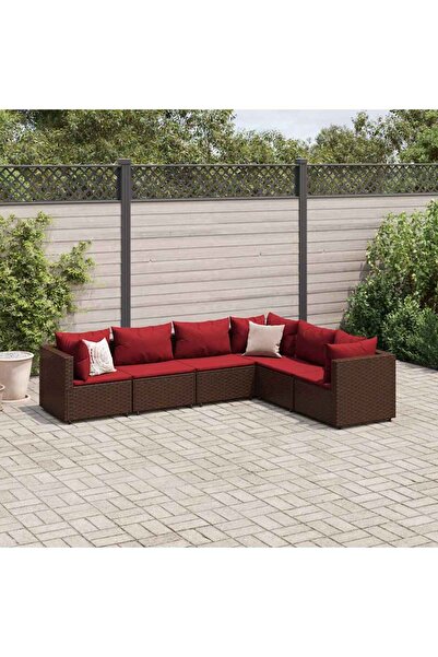 vidaxl Set mobilier de gradina cu perne, 6 piese, maro, poliratan