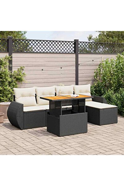 vidaxl Set mobilier de gradina cu perne, 6 piese, negru, poliratan