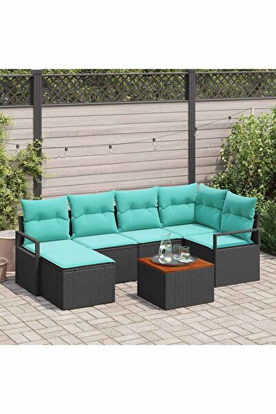 vidaxl Set de canapele pentru gradina cu perna 7 pcs Negru poliratan