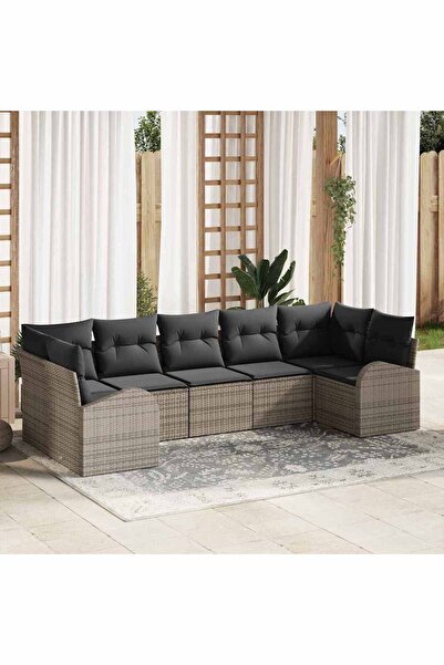 vidaxl Set de canapele pentru gradina cu perna 7 pcs Gri Poli Rattan