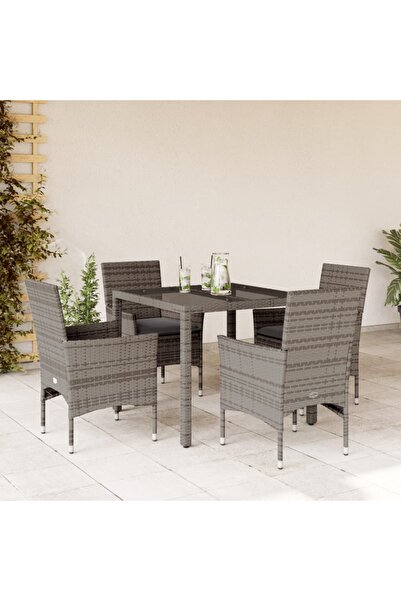 vidaxl Set mobilier de gradina cu perne 5 piese gri poliratan & sticla