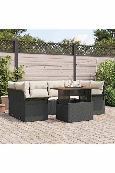 vidaxl Set de canapele pentru gradina 7 pcs Negru Rattan poli