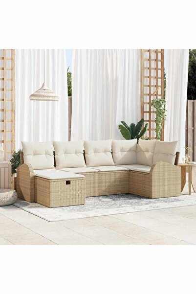 vidaxl Set de canapele pentru gradina cu perna 6 pcs Bej Rattan poli