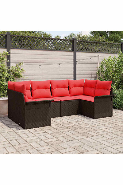 vidaxl Set de canapele pentru gradina cu perna 6 pcs Maro poliratan
