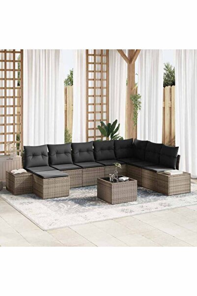 vidaxl Set de canapele pentru gradina cu perna 8 pcs Gri poliratan
