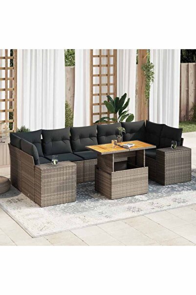 vidaxl Set canapele de gradina cu perne, 8 piese, gri, poliratan
