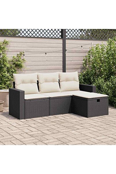 vidaxl Set mobilier de gradina cu perne, 4 piese, negru, poliratan