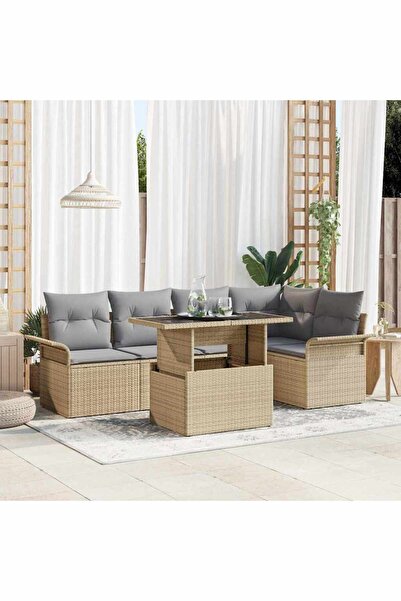 vidaxl Set de canapele pentru gradina cu perna 6 pcs Bej poliratan