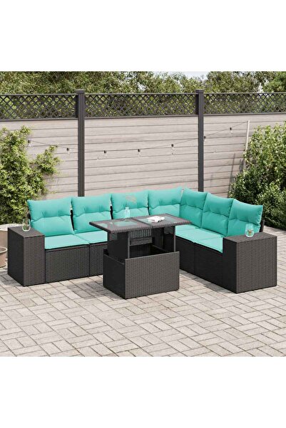 vidaxl Set canapele de gradina cu perne, 7 piese, negru, poliratan
