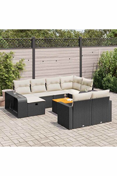 vidaxl Set canapele de gradina cu perne, 11 piese, negru, poliratan