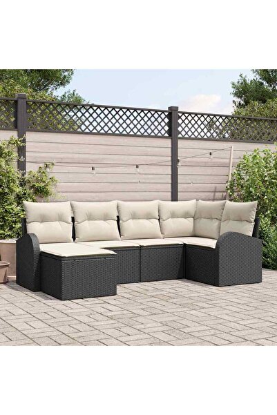 vidaxl Set de canapea cu perna 6 pcs Negru È™i Alb poliratan