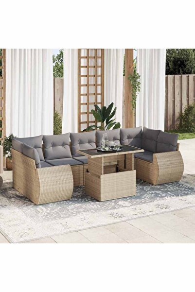 vidaxl Set canapele de gradina, 8 piese, cu perne, bej, poliratan