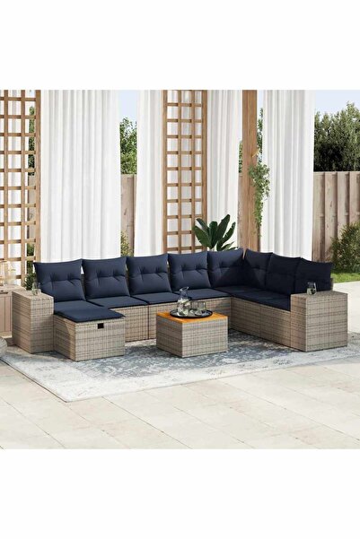 vidaxl Set canapele de gradina, 9 piese, cu perne, gri, poliratan