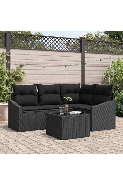 vidaxl Set de canapea cu perna 5 pcs Negru poliratan