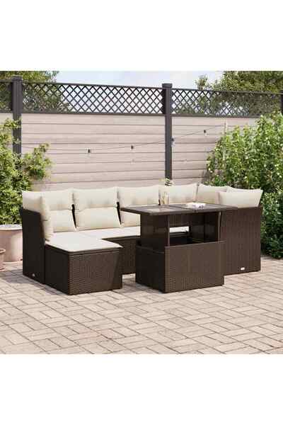 vidaxl Set canapele de gradina cu perne, 7 piese, maro, poliratan