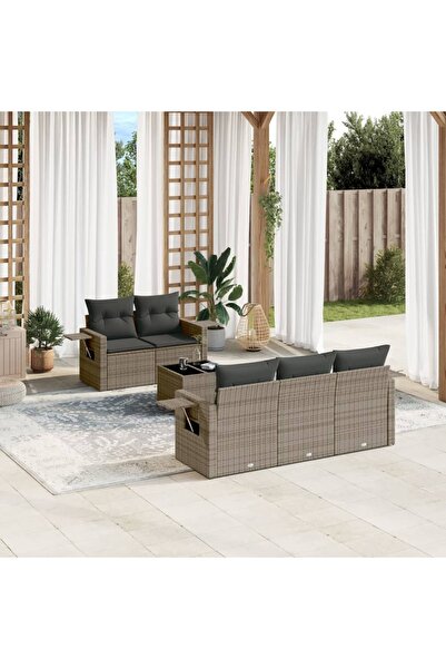 vidaxl Set mobilier gradina cu perne, 6 piese, gri, poliratan