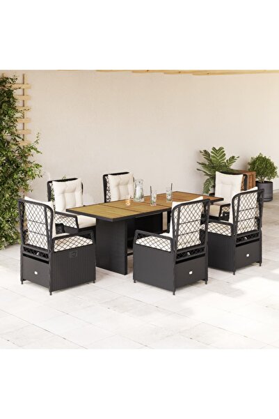 vidaxl Set mobilier de gradina cu perne, 7 piese, negru, poliratan