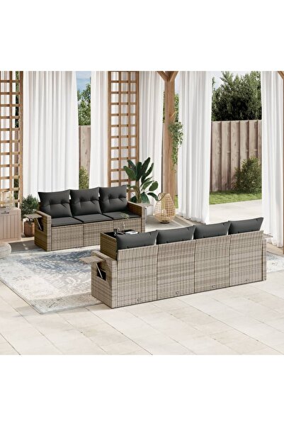 vidaxl Set canapele de gradina cu perne, 8 piese, gri, poliratan
