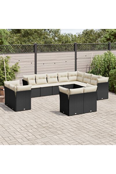 vidaxl Set canapele de gradina, 12 piese, cu perne, negru, poliratan