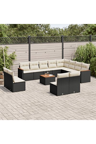 vidaxl Set mobilier de gradina cu perne, 13 piese, negru, poliratan