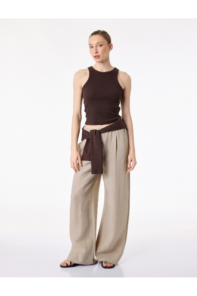 Koton Linen Look Wide-Legged Trousers with Tie Waist