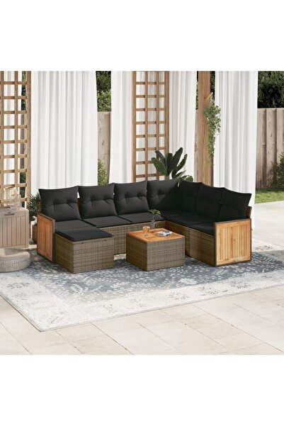 vidaxl Set canapele de gradina cu perne, 8 piese, gri, poliratan