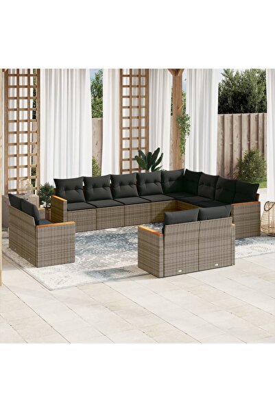 vidaxl Set canapea de gradina cu perne, 12 piese, gri, poliratan