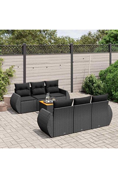 vidaxl Set canapele de gradina cu perne, 7 piese, negru, poliratan